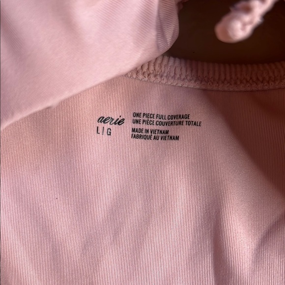 Aerie Sz Large Ribbed Cut Out One Piece Swimsuit Pastel Powder Petal Pink - Picture 8 of 10